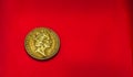 Australian dollar coin back side isolated on red background with soft blurry and space for copy text. One dollar coin 1995 Royalty Free Stock Photo