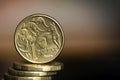 Australian Dollar Coins over Blurred Background with Copyspace Royalty Free Stock Photo