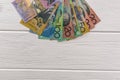 Australian dollars banknotes at light background close up Royalty Free Stock Photo