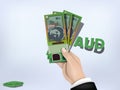 Australian dollars money paper on hand,cash on hand Royalty Free Stock Photo