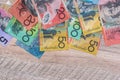 Australian dollars on wooden table as background Royalty Free Stock Photo