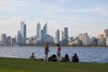 Australian family having a gathering on Swan River in Perth Western Australia