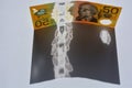 Australia $50 bill, backlit on a plain background Royalty Free Stock Photo