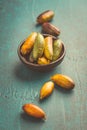 Australian finger lime or caviar lime, edible fruits used in gourmet cuisine