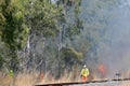Australian fire fighters fight bush fire in Queensland Australia Royalty Free Stock Photo