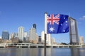 The Australian flag against Brisbane city Queensland Australia Royalty Free Stock Photo