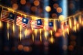 Australian flag on bokeh background. 3D Rendering. A garland of Malaysia national flags on an abstract blurred background, AI Royalty Free Stock Photo