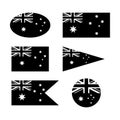 Australian flag set, black isolated on white background, vector illustration. Royalty Free Stock Photo