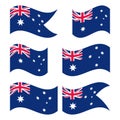 Australian flag set, isolated on white background, vector illustration. Royalty Free Stock Photo