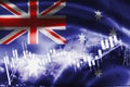 Australian flag, stock market, exchange economy and Trade, oil production, container ship in export and import business and