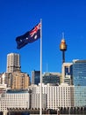 Australian flag and Westfield tower, Sydney, NSW, Australia