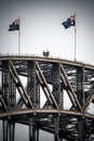 Australian flags fly over the Sydney Harbour Bridge Royalty Free Stock Photo