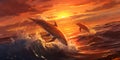 Australian Golden surf surfing dolphins sunset Digital_008