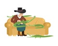 Australian grandmother and crocodile. Australia old woman and an