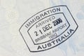 Australian immigration arrival passport stamp Royalty Free Stock Photo