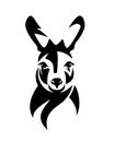 Australian kangaroo front view head black and white vector outline