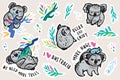 Australian koala animal sticker set. Vector illustration Royalty Free Stock Photo