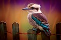 Australian Kookaburra sitting on a wooden fence