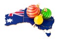 Australian map with colored Christmas balls. New Year and Christmas holidays concept, 3D rendering Royalty Free Stock Photo