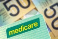 Australian Medicare Card over Blurred Money Background Royalty Free Stock Photo