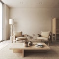 Australian minimalist concept of livingroom interior design with brown concrete floor and wicker armchair. Mockup wall Royalty Free Stock Photo