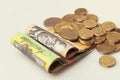 Australian money folded notes and coins Royalty Free Stock Photo