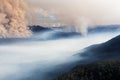 Australian mountain bushfire scene and layers near Katoomba in the Blue Mountains National Park Royalty Free Stock Photo