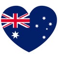 Australian national flag. Shape of heart. Government symbol. Red, white and blue colors. 26th of January. Template for stickers, p