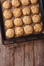 Australian oatmeal cookies close-up on a baking sheet. vertical Royalty Free Stock Photo