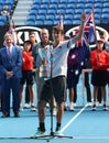 2019 Australian Open champion Lorenzo Musetti of Italy during trophy presentation after his Boys` Singles final match