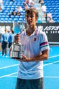 2019 Australian Open champion Lorenzo Musetti of Italy during trophy presentation after his Boys` Singles final match in Melbourne