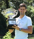 2019 Australian Open champion Novak Djokovic of Serbia posing with Australian Open trophy at Royal Botanic Garden Victoria Royalty Free Stock Photo