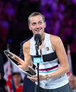 2019 Australian Open finalist Petra Kvitova of Czech Republic during trophy presentation ceremony after her final match