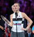 2019 Australian Open finalist Petra Kvitova of Czech Republic during trophy presentation ceremony after her final match