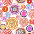 Australian ornament - circle and dots. Seamless background. Hand drawing