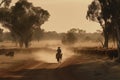 Australian outback landscape with a man on a horse herding cattle. Royalty Free Stock Photo