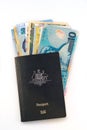 Australian passport with a stash of money sticking out