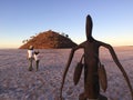 Australian people hike on lake Ballard near Menzies Western Australia Royalty Free Stock Photo