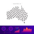 Australian people icon map. Detailed vector silhouette. Mixed crowd of men and women. Population infographics