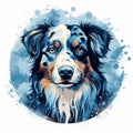 Australian Shepherd Dog With Watercolor Background