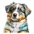 Australian Shepherd Puppy Dog Portrait: Realistic Canine Art.