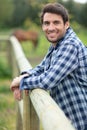 australian stockman with horses smiling Royalty Free Stock Photo