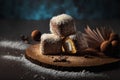 Australian style lamington cakes on dark background