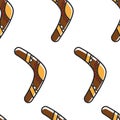 Australian symbol wooden boomerang with ornament seamless pattern