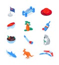 Australian symbols - modern colorful isometric icons set
