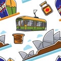 Australian symbols seamless pattern traveling and tourism Australia