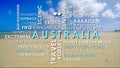 Australian tourism related words animated text word cloud