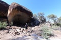 Australian woman hiker looking at Hippo`s Yawn Rock Hyden Western Australia Royalty Free Stock Photo