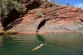 Australian woman swimming in a fresh water pool at Hamersley Gorge Karijini National Park Western Australia Royalty Free Stock Photo