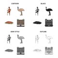 Australian aborigine, emu ostrich, Red Cliff Uluru, Queen Victoria s palace. Australia set collection icons in cartoon